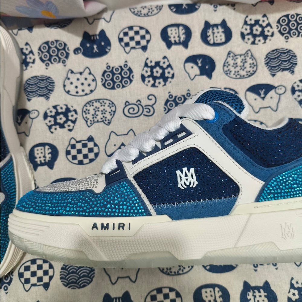 AMIRI Navy & White Low-Top Sparkle Men’s Sneakers - Picture 2 of 9